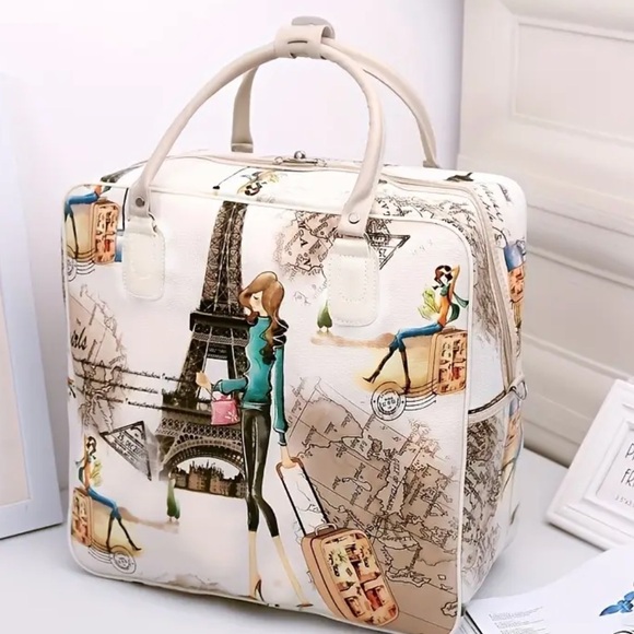 Handbags - Stylish Parisian-Themed Women's Travel Tote Bag